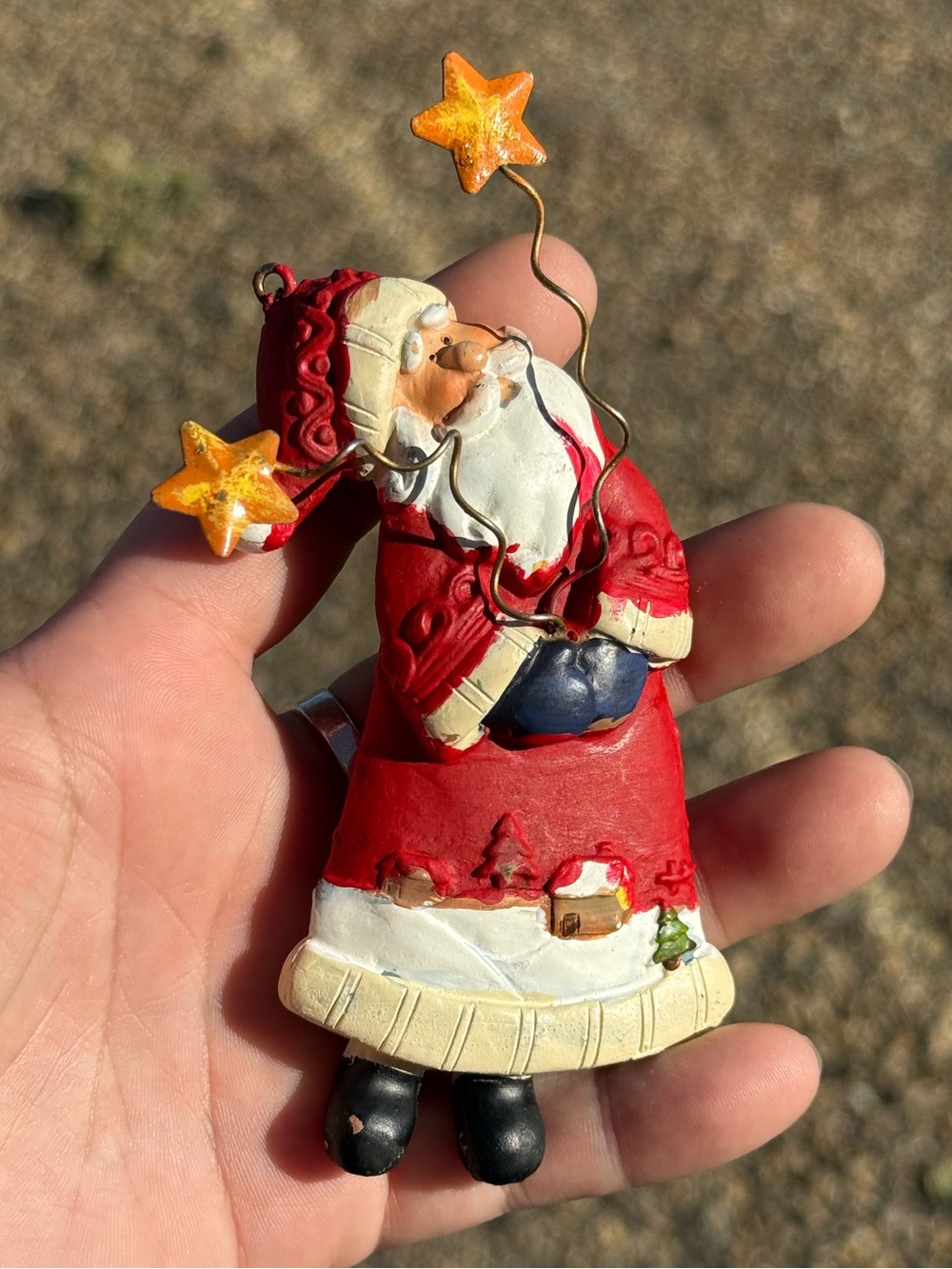Resin Hand Painted Vintage 90s Winter Star Santa Claus Christmas Tree Ornament